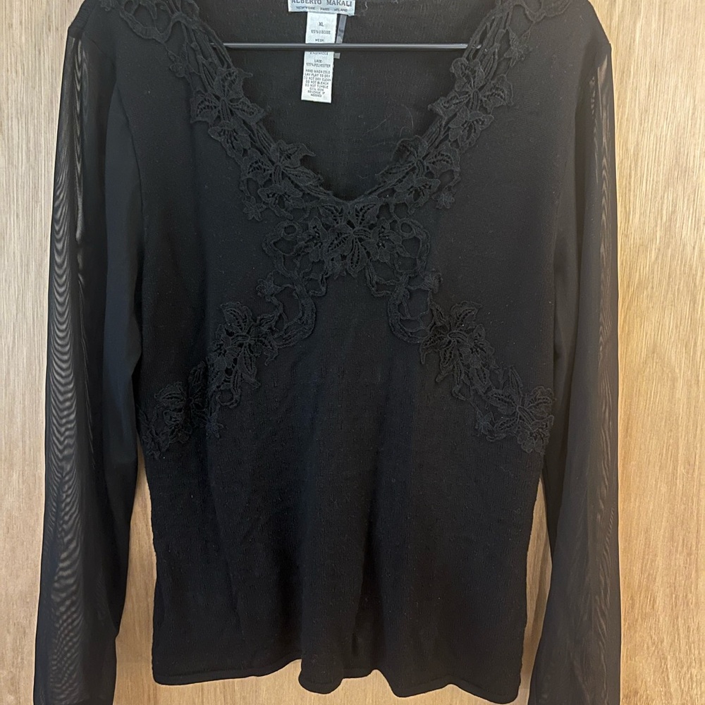 Alberto Makali Black Floral Lace Blouse